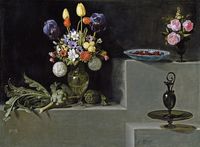 Still Life with Flowers, Artichokes and Glassware (Bodegón con alcachofas, flores y recipientes de vidrio)