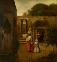 Woman and Child in a Courtyard