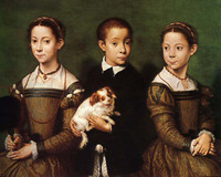 Three Siblings of the Gaddi Family with Dog