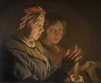 An Old Woman and a Boy by Candelight