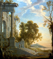 People on the Steps of a Destroyed Palace