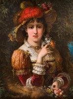 Lady with flowers and feathered hat