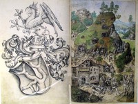 The coats of arms of the donor and the mining panorama