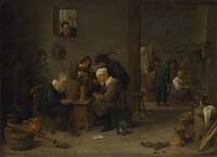 Two Men Playing Cards in the Kitchen of an Inn