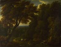A Cowherd in a Woody Landscape