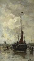 Beach Scene with a Grounded Boat