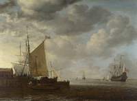 A View of an Estuary with Dutch Vessels at a Jetty and a Dutch Man-of-War at Anchor