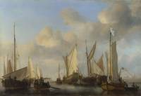 A Dutch Yacht Surrounded by Many Small Vessels, Saluting as Two Barges pull alongside