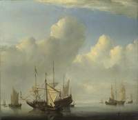 A Dutch Ship Coming to Anchor and Another under Sail