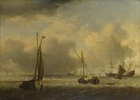 Dutch Ships and Small Vessels Offshore in a Breeze
