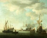 Men of War at Anchor in a Calm
