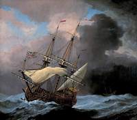 An English Ship 'Hampton Court' in a Gale