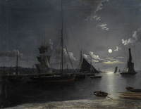 Fishing and Other Vessels on a Moonlit Estuary