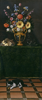 Still Life with Flowers and a Cat (Florero y bodegón con perro)