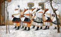 Female Church Goers from Velká in Festive Costumes