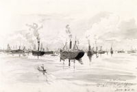 Fleet of transports just before the start, Tampa Bay