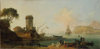 Marine. Intérieur d’un port méditerranéen avec une tour