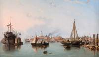 Entrance to Portsmouth Harbour with British Man of War