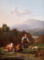 Landscape at a River Bank with Figures and Cattle