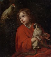 Parrot Watching a Boy Holding a Monkey