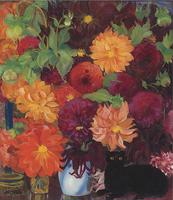 Still Life with Flowers and a Black Cat