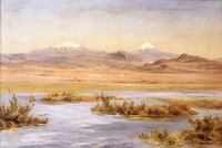 El Popocatépetl y el Iztaccíhuatl desde el lago de Chalco