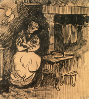 Woman near the Fireplace
