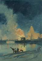 Bristol Riots: Burning Toll House on Prince Street Bridge
