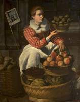 A Woman Selling Fruit with a Pilgrimage Banner