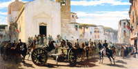 L'artiglieria toscana a Montechiaro salutata dia francesi feriti a Solferino