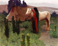 Evening Scene with White Horse