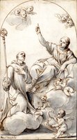 Two saints, possibly St Hugh and St Mary Magdalene on Clouds with Putti