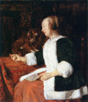 A Woman Holding a Book, with a Dog