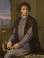 Portrait of a Young Man weaving a wreath of Flowers