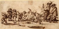 Caricature of Street Musicians Being Watched by Spectators