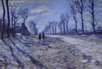 Route, effet de neige, soleil couchant (Snow Effect along a Road with Setting Sun)