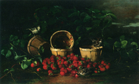 Still Life with Strawberries and Sparrows