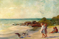 Children Playing on a Sandy Shore