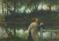 Woman in Contemplation by a Rail Fence