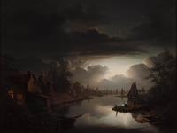 River Landscape in the Silver Moonlight