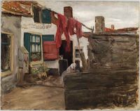 Dutch Village Scene with Hanging Laundry