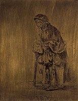 Beggar Woman leaning on a Stick