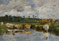 Animaux dans une mare; paysage étude  (Animals in a Pond: Landscape Study)