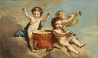 Children Floating on Clouds with Drums and Trumpet