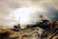 A Fishing Boat Caught in a Squall off a Jetty