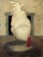 Wyandotte cockerel with pewter plate