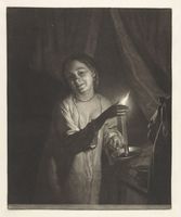 Woman in sleepwear, with a candle