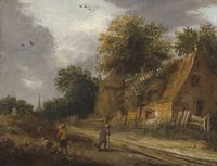 Three Figures on a Road before a Cottage