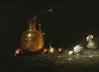 Amber Vase With Onions and Silver Dollars