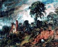 A Cottage among Trees with a Sandbank